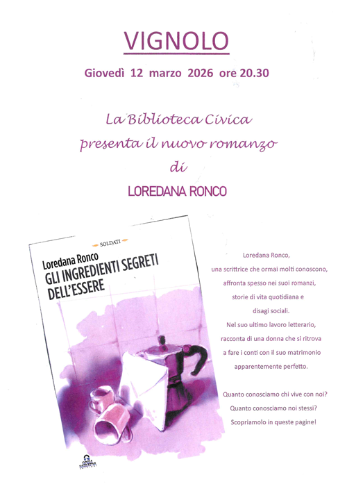 Presentazione nuovo romanzo di Loredana Ronco