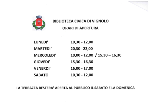 Nuovo orario di apertura della biblioteca